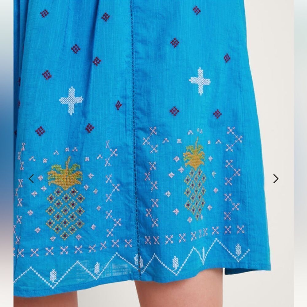 Monsoon Prue Embroidered Mini Dress Blue Lined 100% Cotton Ruffle Sz Small - Picture 4 of 15
